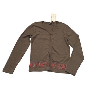 VINTAGE NWT khaki army green one button open cardigan with embroidered hem
